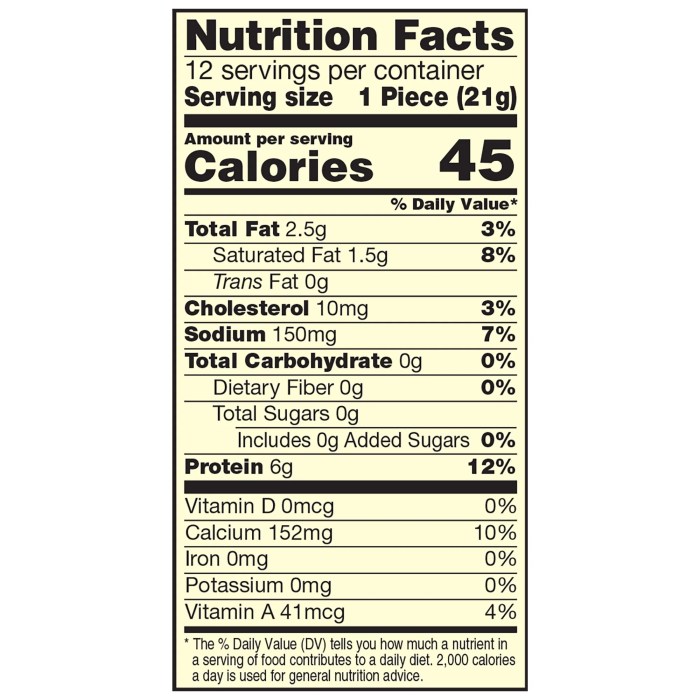 Nutrition facts for mozzarella cheese