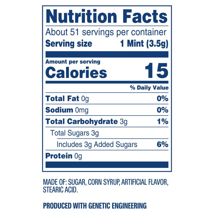 Lifesaver mint nutrition facts